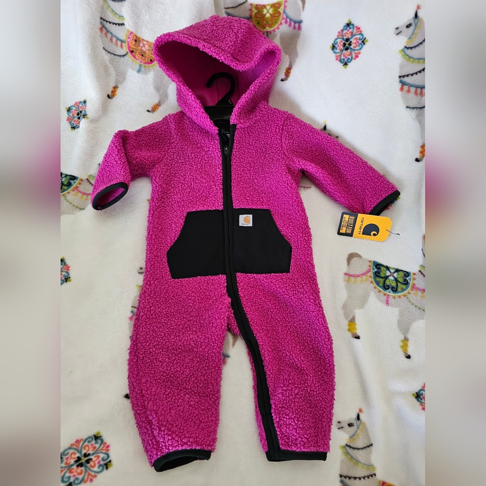 CARHARTT GIRL'S INFANT TEDDY  FLEECE LONG-SLEEVE ZIP-FRONT HOODED COVERALL
